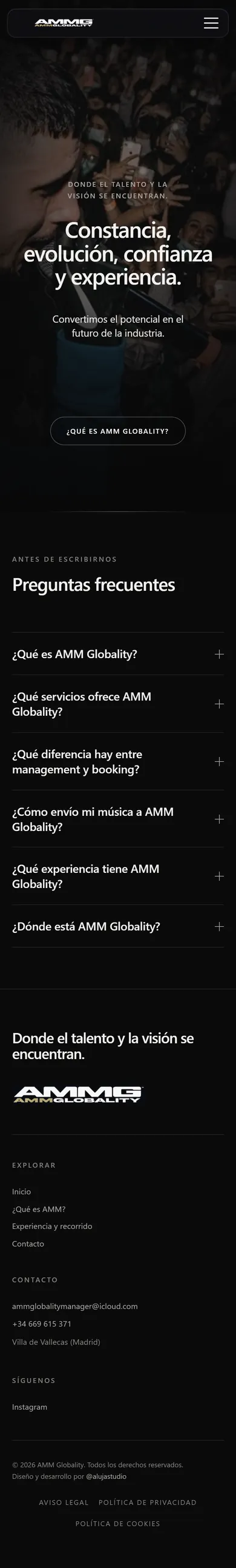 La página de inicio en un móvil