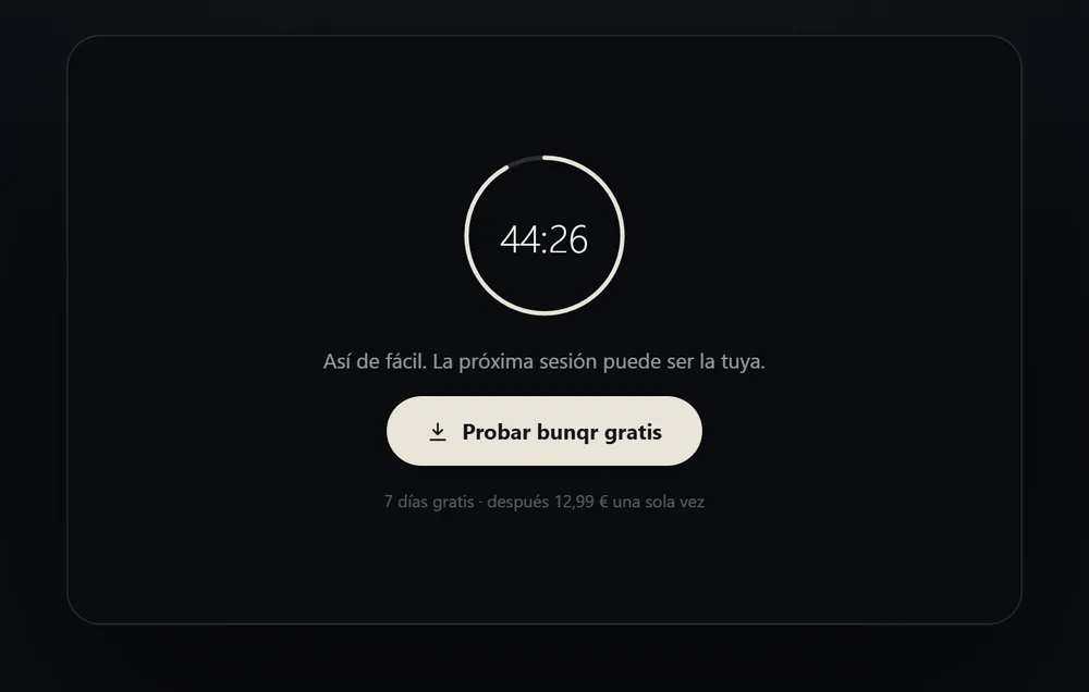 El temporizador en marcha, con el botón Probar bunqr gratis