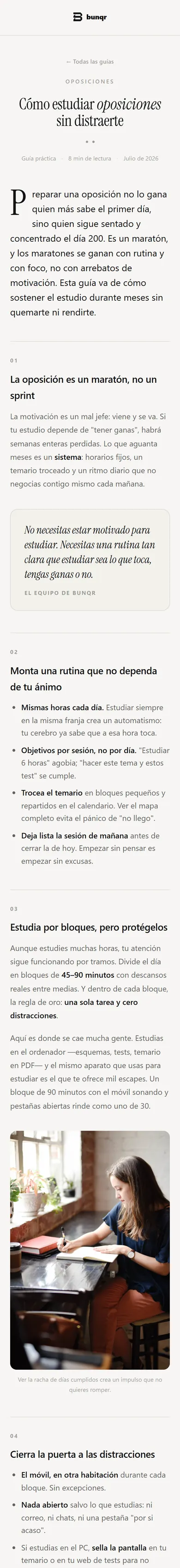 La página de una guía en un móvil