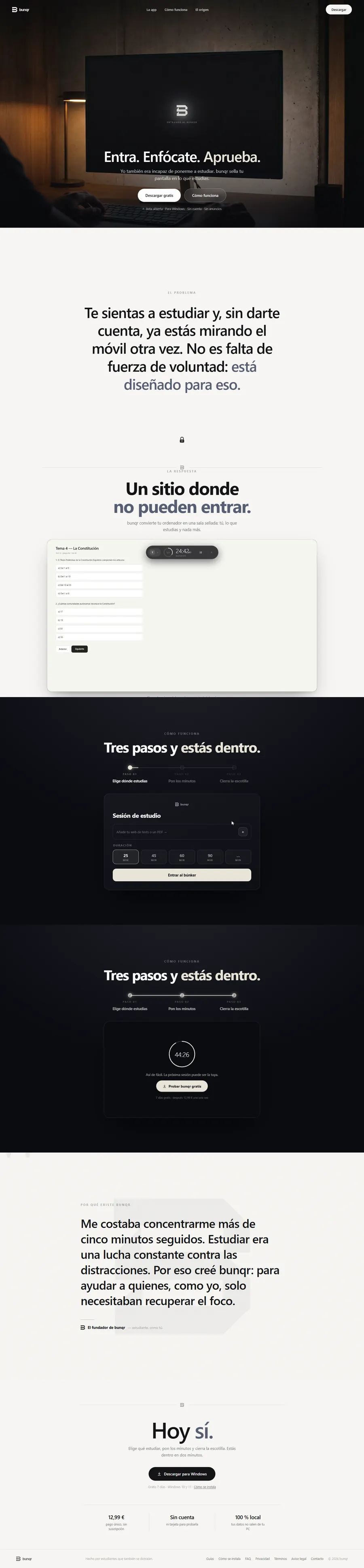 La página de inicio completa, en escritorio