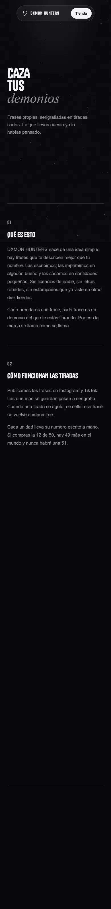 La página de información en un móvil