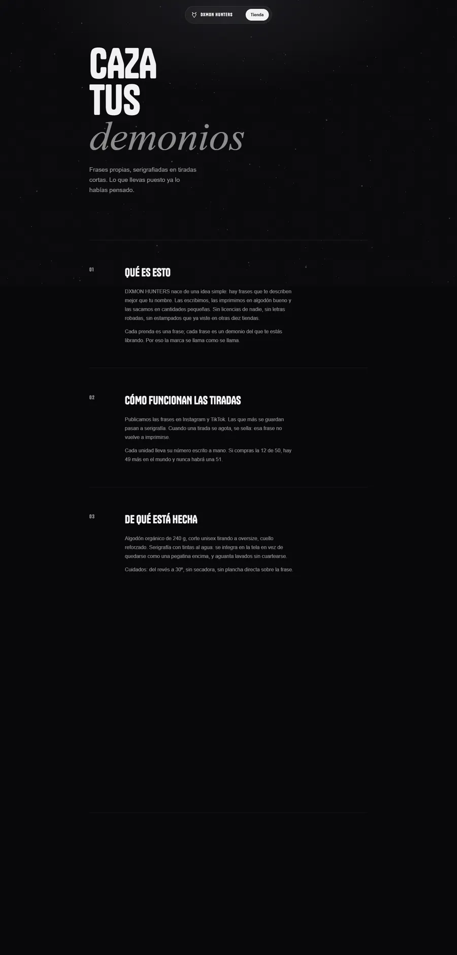 La página de información completa, en escritorio