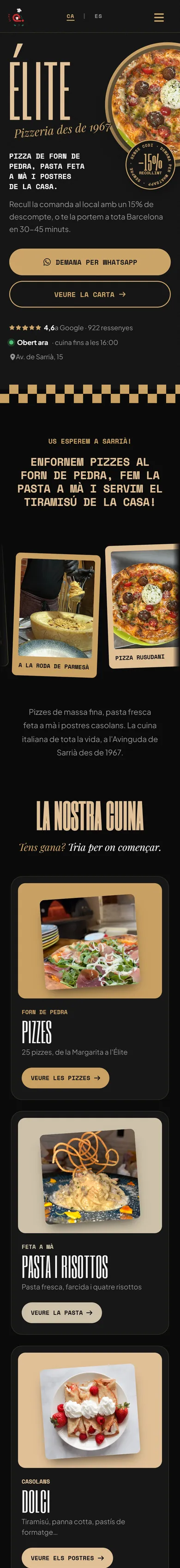 La página de inicio en un móvil