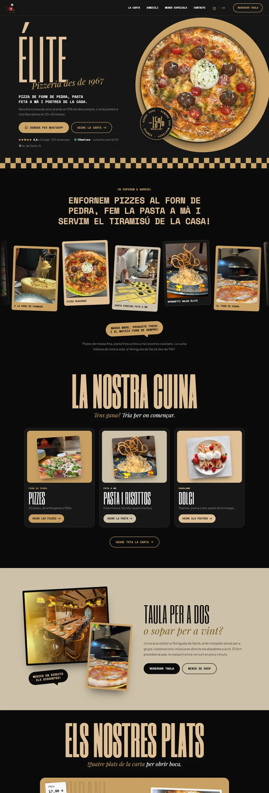 La página de inicio completa, en escritorio