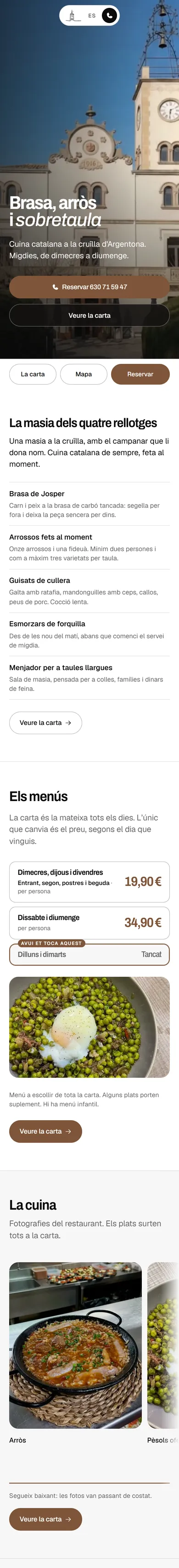 La página de inicio en un móvil