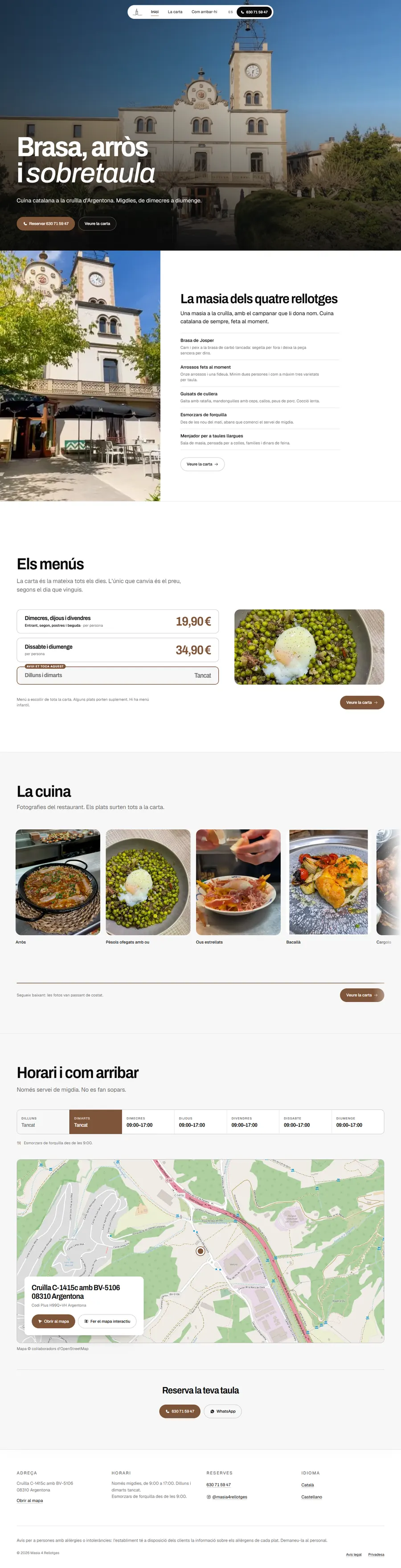 La página de inicio completa, en escritorio