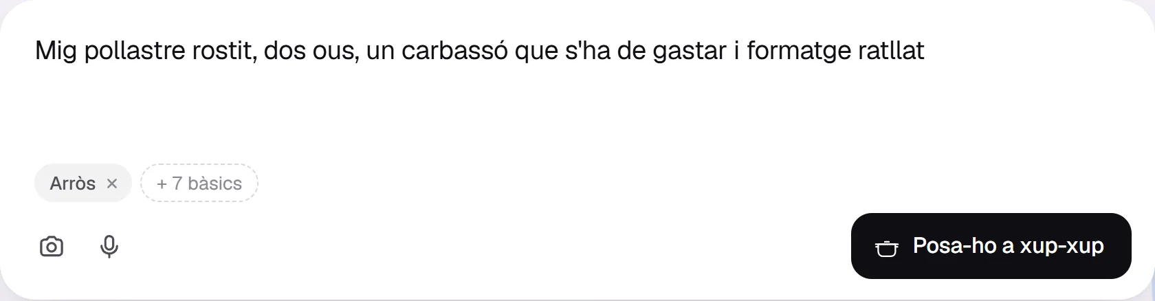 La caja donde se explica lo que hay, con el arroz añadido del rebost