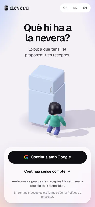 La página de inicio en un móvil