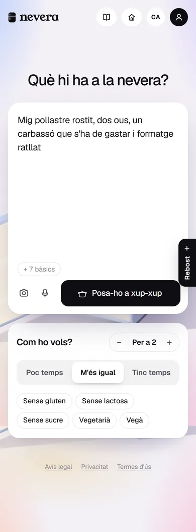 La página de la app en un móvil