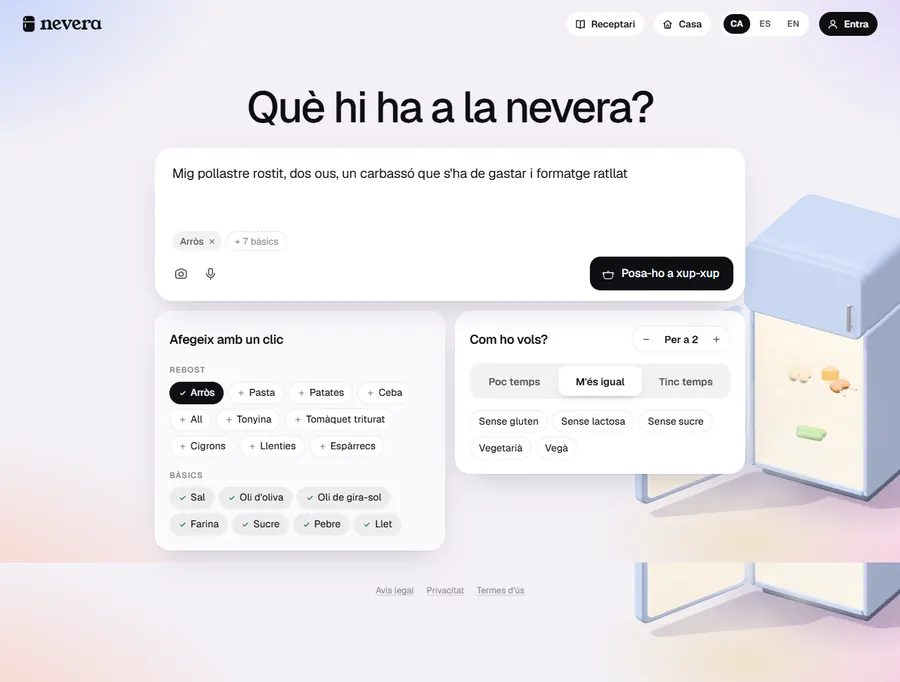 La página de la app completa, en escritorio